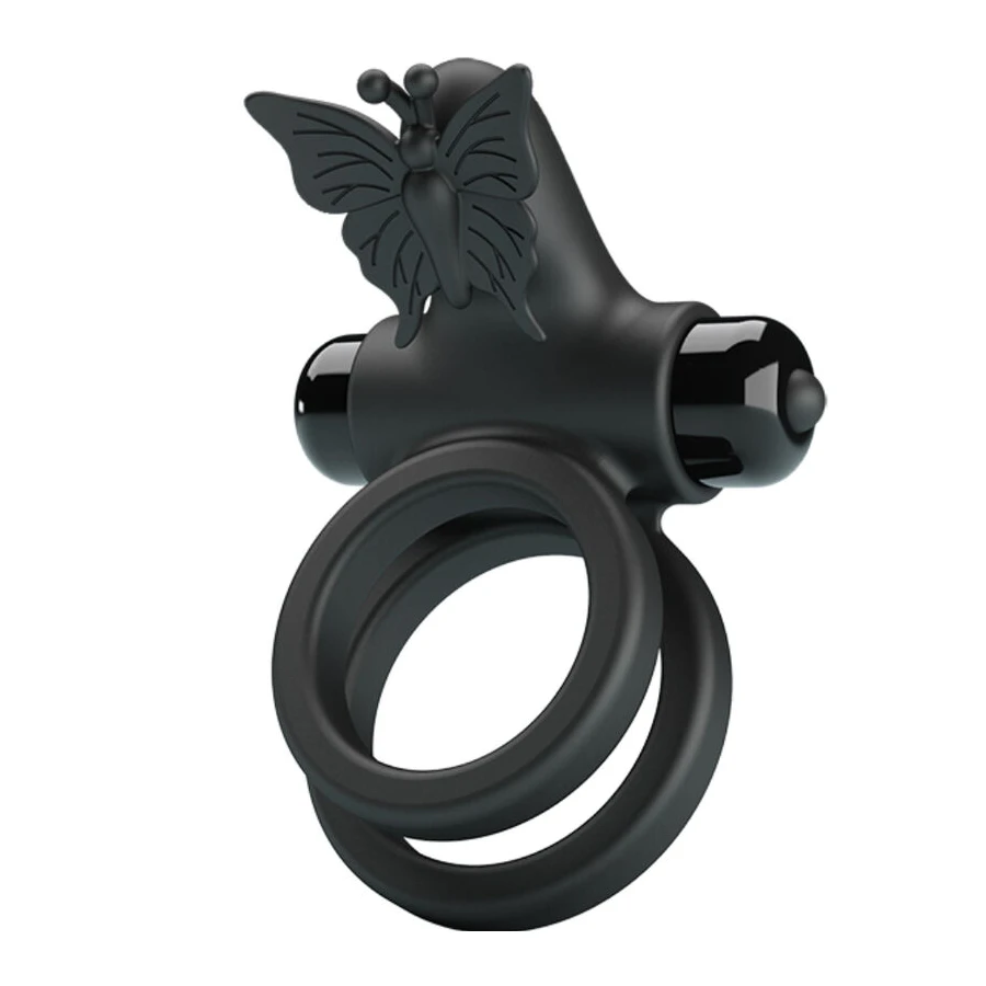 PRETTY LOVE - DOPPIO ANELLO VIBRANTE CON STIMOLATORE NERO